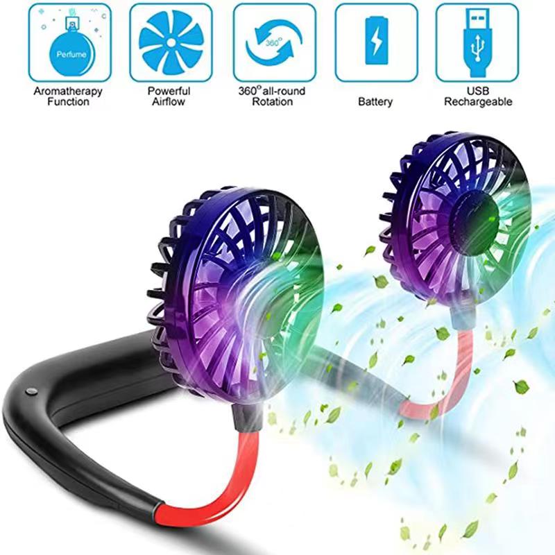 Foldable Neckband Mini Neck Fan USB Cooling LED Neck Fan for Camping Sport Tourism Best Gift Kids Summer Cooler Novelty 
