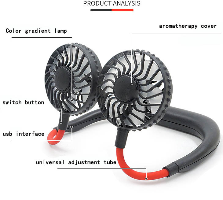 Mini Portable USB Rechargeable 18650 Battery 360 Degree Rotation 3 Speed Adjustable Hand-Free Neck Fan