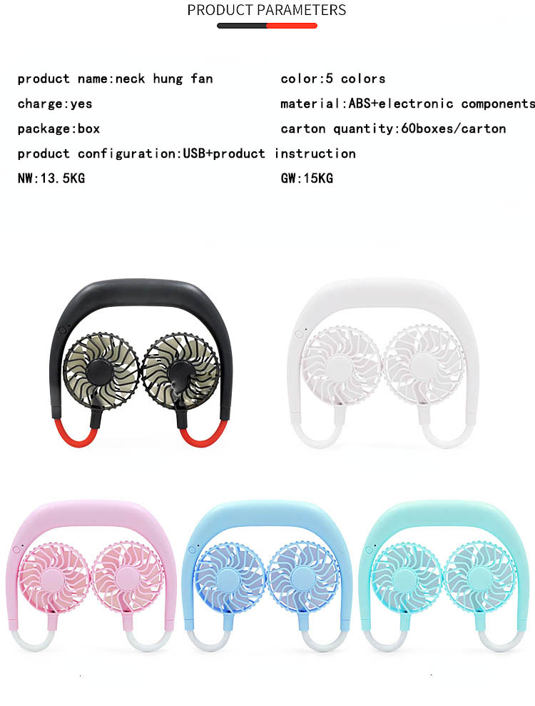 Mini Portable USB Rechargeable 18650 Battery 360 Degree Rotation 3 Speed Adjustable Hand-Free Neck Fan