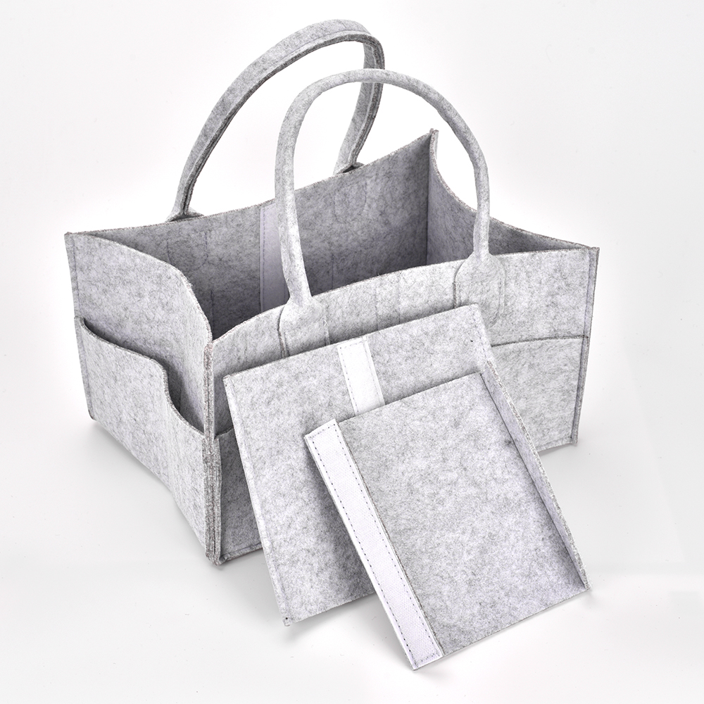  Soft Large Portable Detachable Gray Felt Baby Diaper Caddy Bag