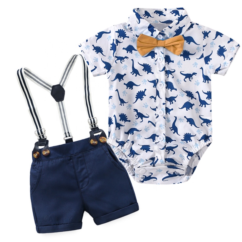 Summer Baby Clothes Infant Clothing Print Outfits With Hat Shoes Baby Boy Suit Set 3 to 6 Months Baby Rompers Suspenders