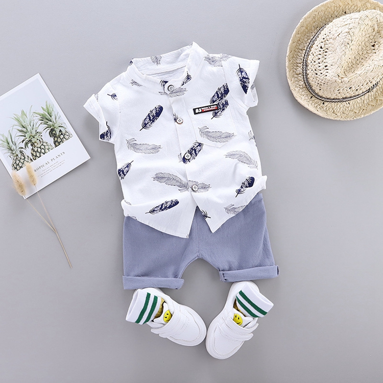Summer 2 Pieces Baby Boys' Outfit Set Children's Clothing with Printed Shirt and Shorts, Infant Apparel