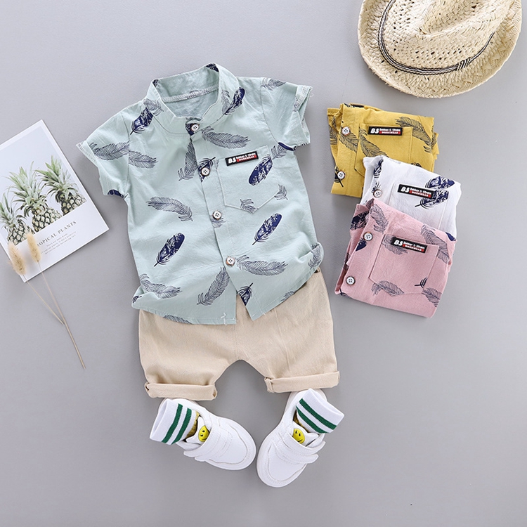 Summer 2 Pieces Baby Boys' Outfit Set Children's Clothing with Printed Shirt and Shorts, Infant Apparel
