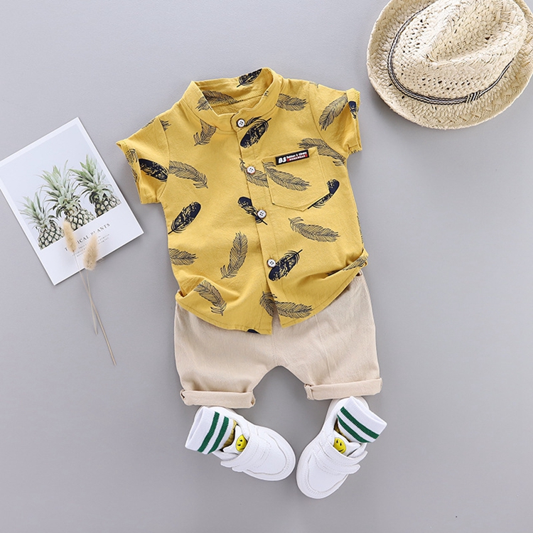 Summer 2 Pieces Baby Boys' Outfit Set Children's Clothing with Printed Shirt and Shorts, Infant Apparel