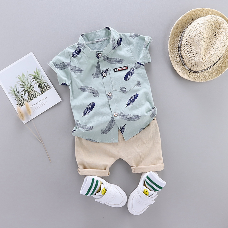 Summer 2 Pieces Baby Boys' Outfit Set Children's Clothing with Printed Shirt and Shorts, Infant Apparel