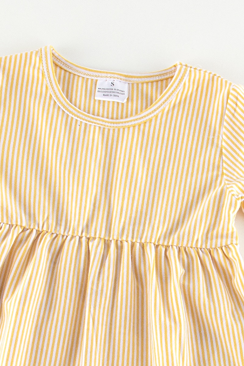 2022 Girlymax fall light yellow and white stripes long sleeve smoked dress bell-bottom pants  top baby girl outfit