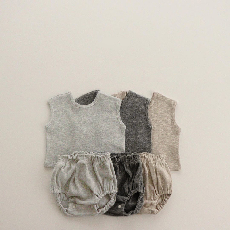 Boys' and girls' vest suit Two side summer Korean children's wear Summer thin baby children clothes two piece set