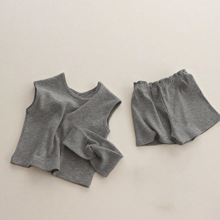 Boys' and girls' vest suit Two side summer Korean children's wear Summer thin baby children clothes two piece set
