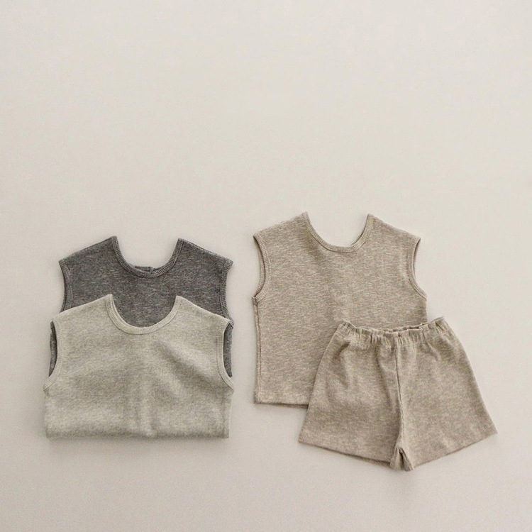 Boys' and girls' vest suit Two side summer Korean children's wear Summer thin baby children clothes two piece set