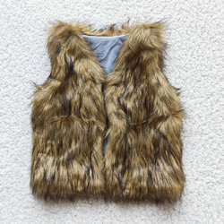 RTS Baby girls fur design vest fashion kids boutique jacket sleeveless autumn grey brown Christmas top children kids ves