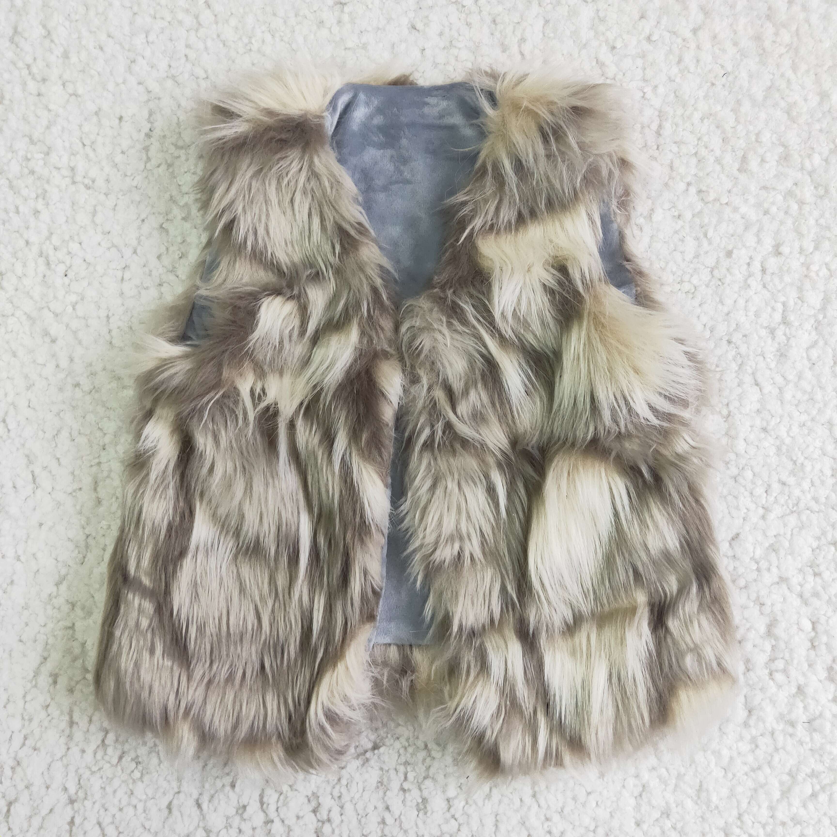 RTS Baby girls fur design vest fashion kids boutique jacket sleeveless autumn grey brown Christmas top children kids ves