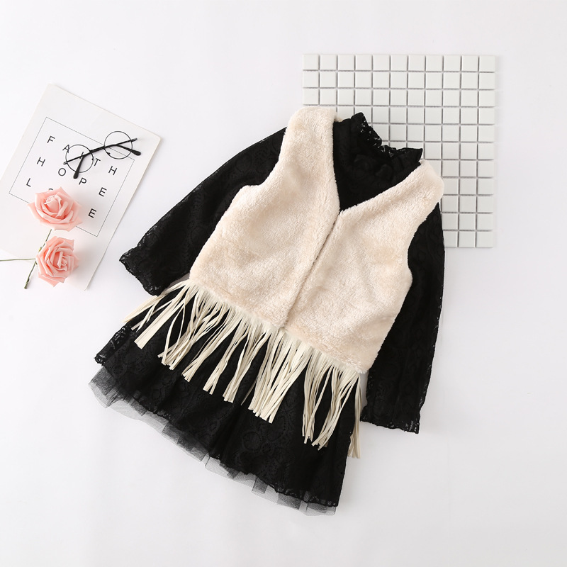Drop Shipping Children's Autumn&winter New Korean Version Girl Baby Super Ocean Airflow Su Stitching Fur Vest Sleeveless