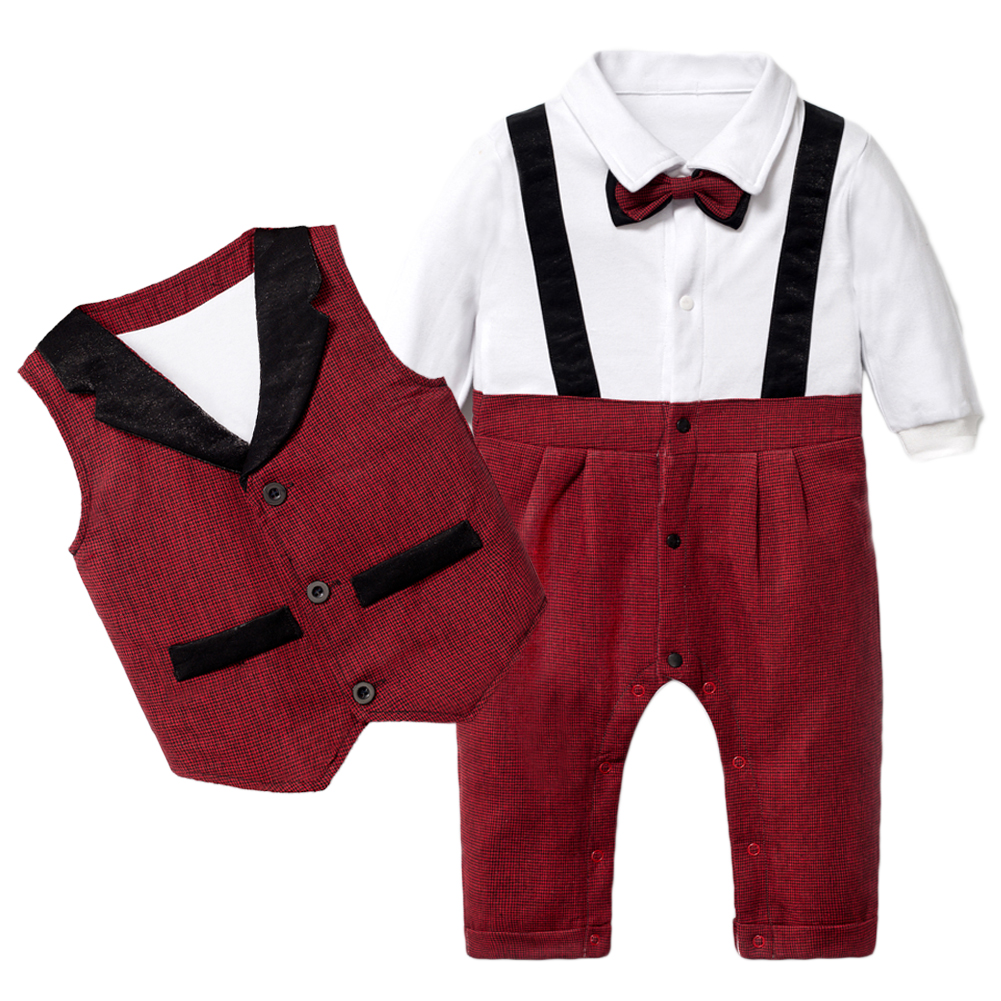 Baby Clothes Cotton Red Vest Suit Baby Boy Romper Clothes Birthday Party Outfit