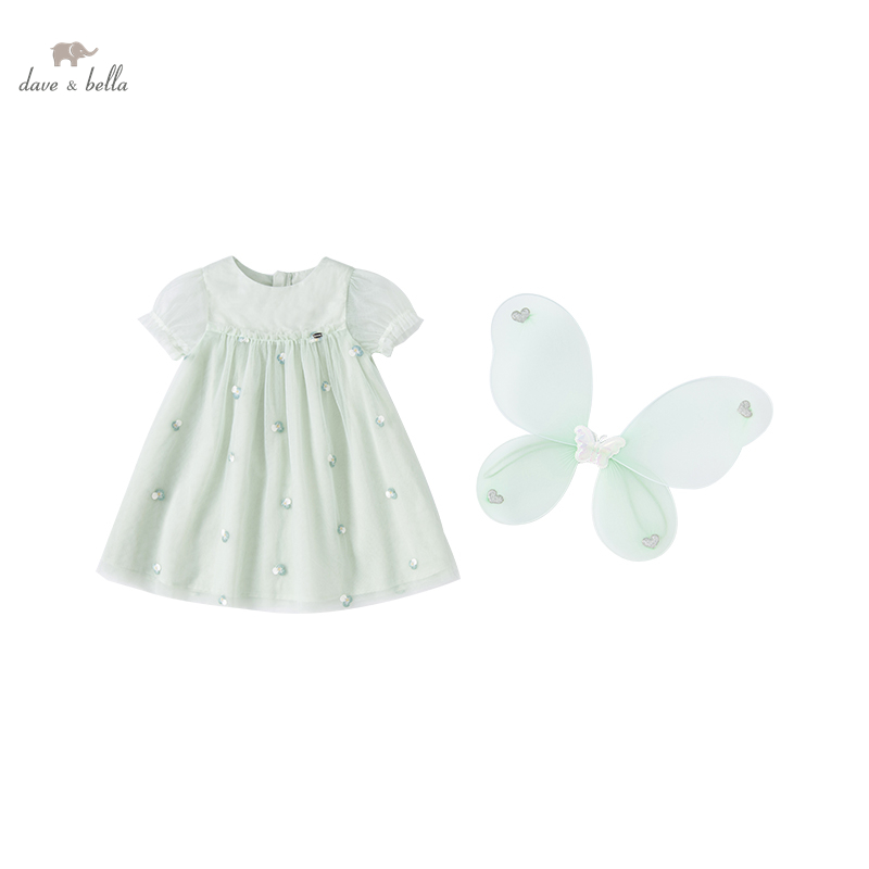 DB2221362 dave bella summer baby girls fashion floral dress with small wing party dress children girl infant lolita 2pcs