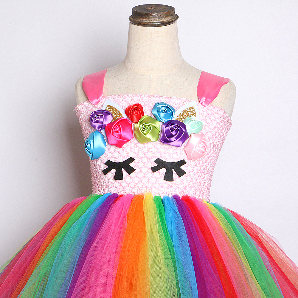 Rainbow Unicorn Dresses for Girls Princess Halloween Costumes Kids Birthday Gift Unicorn Costume Baby Girl Christmas Lon