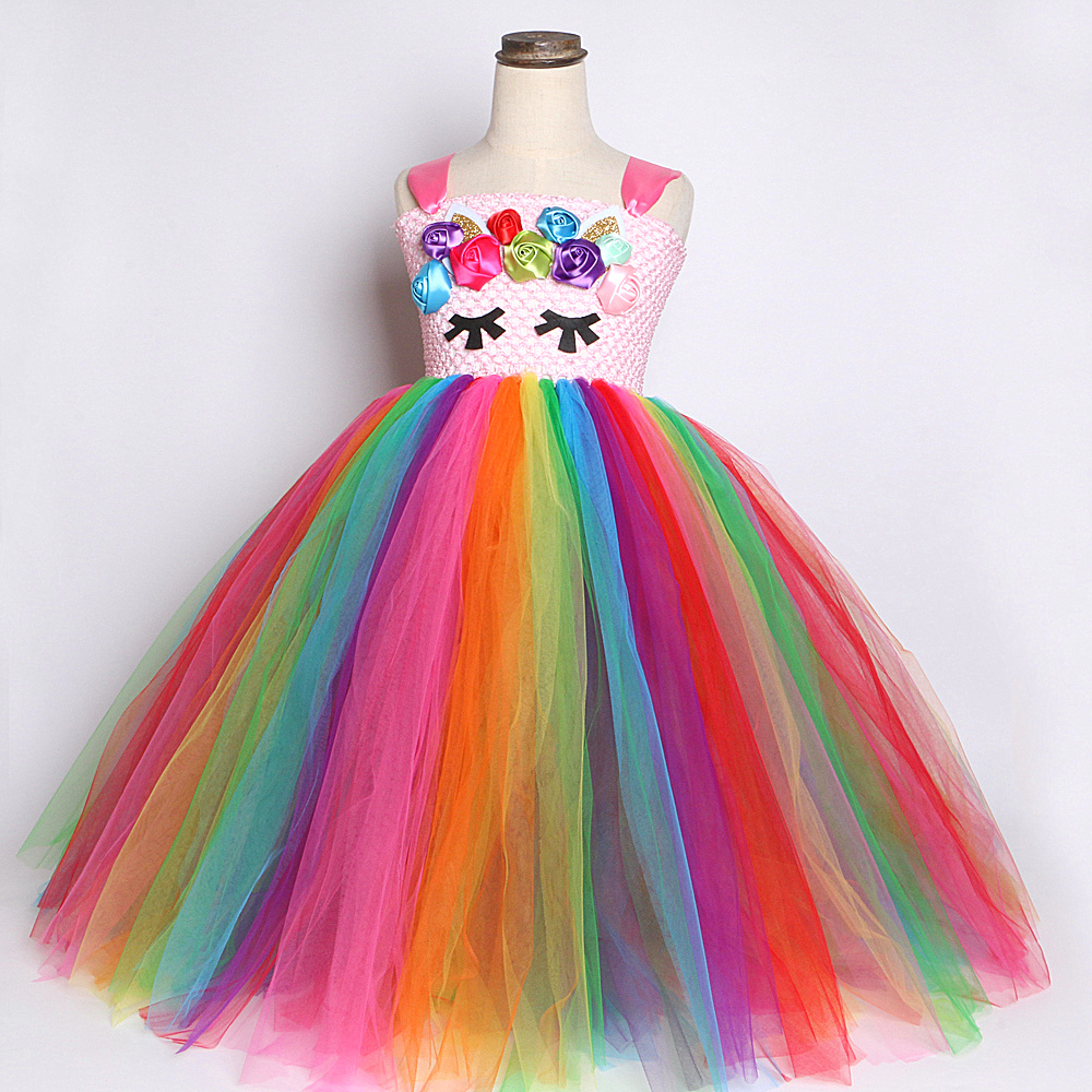 Rainbow Unicorn Dresses for Girls Princess Halloween Costumes Kids Birthday Gift Unicorn Costume Baby Girl Christmas Lon