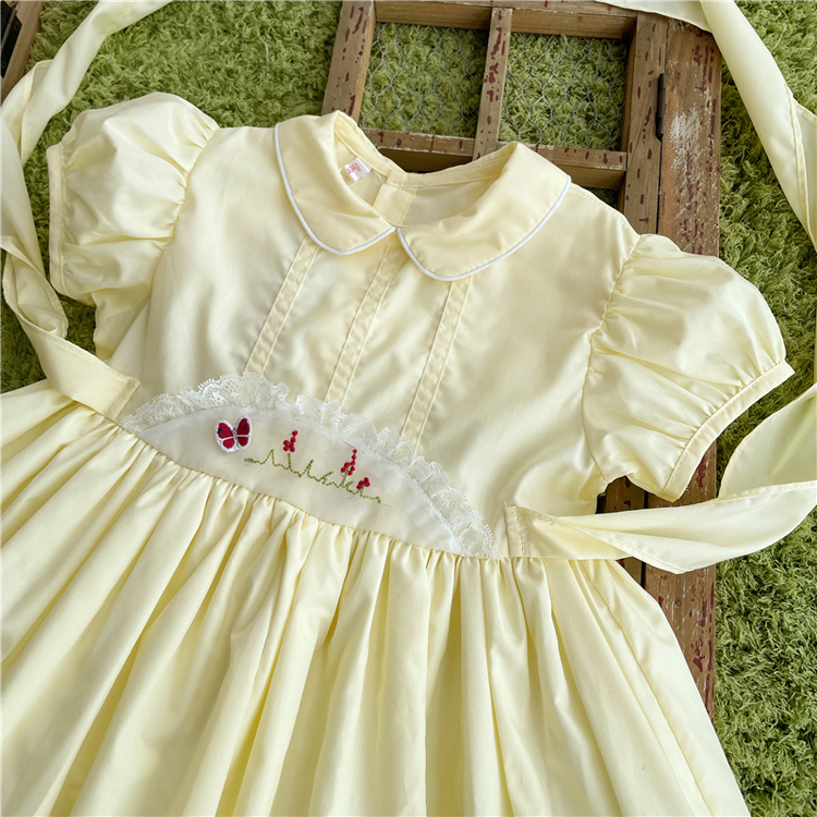 New Arrival Summer Child Clothes Short Sleeves Peter Pan Collar Two Sets of Baby Girls' dress