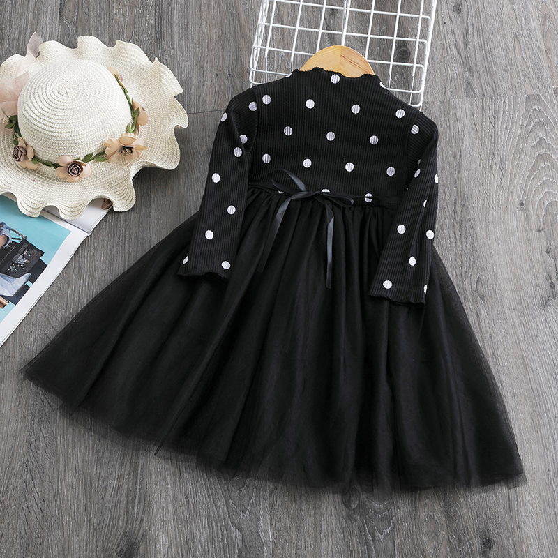 Autumn Long Sleeves Toddler Baby Girl  Dress Kids Floral Girls Dresses Outfits Dots Children Clothes 1 2 3 4 5 Years Ves