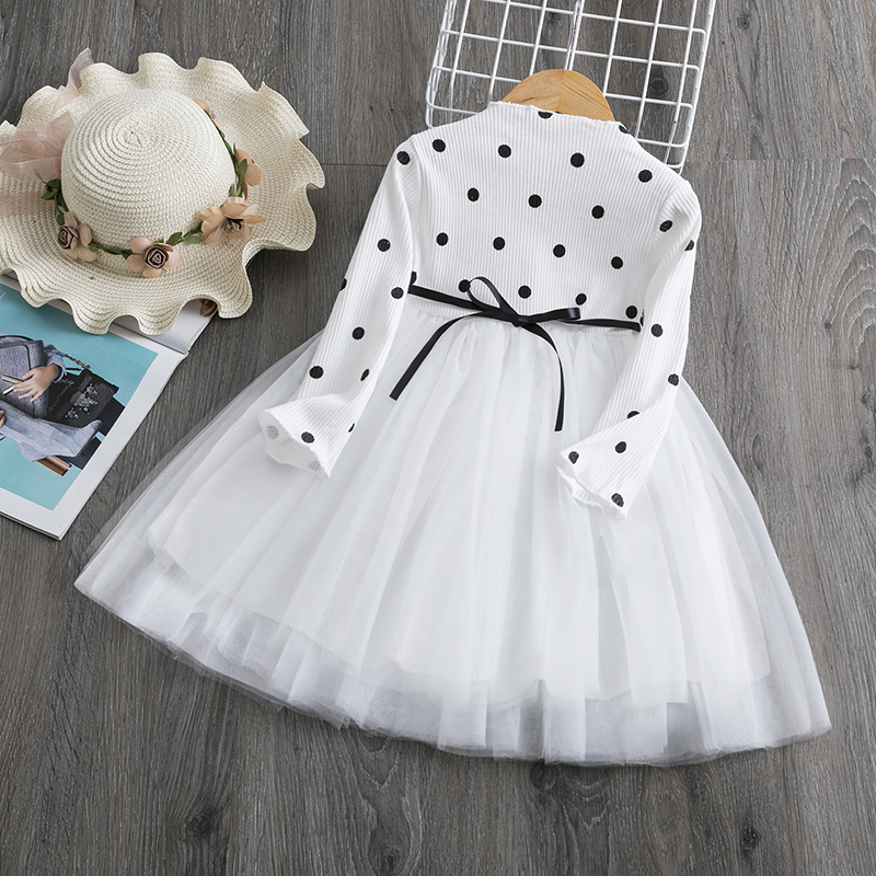 Autumn Long Sleeves Toddler Baby Girl  Dress Kids Floral Girls Dresses Outfits Dots Children Clothes 1 2 3 4 5 Years Ves