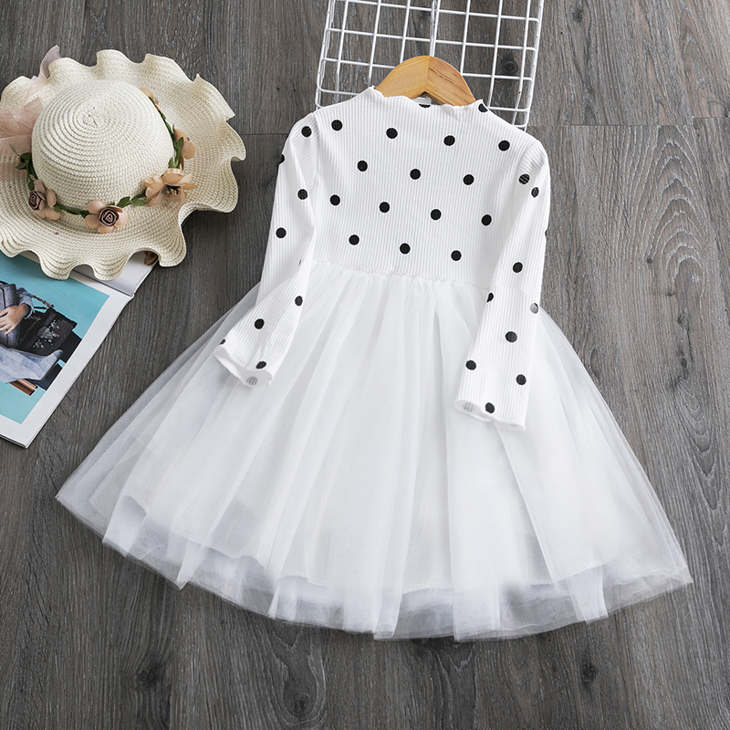 Autumn Long Sleeves Toddler Baby Girl  Dress Kids Floral Girls Dresses Outfits Dots Children Clothes 1 2 3 4 5 Years Ves