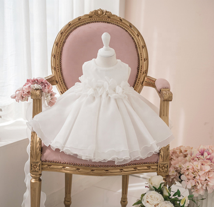 Handcraft 100% Cotton  Baby Girl Flower Skirt Boutique Clothing Sleeveless Tulle Party Princess Dress