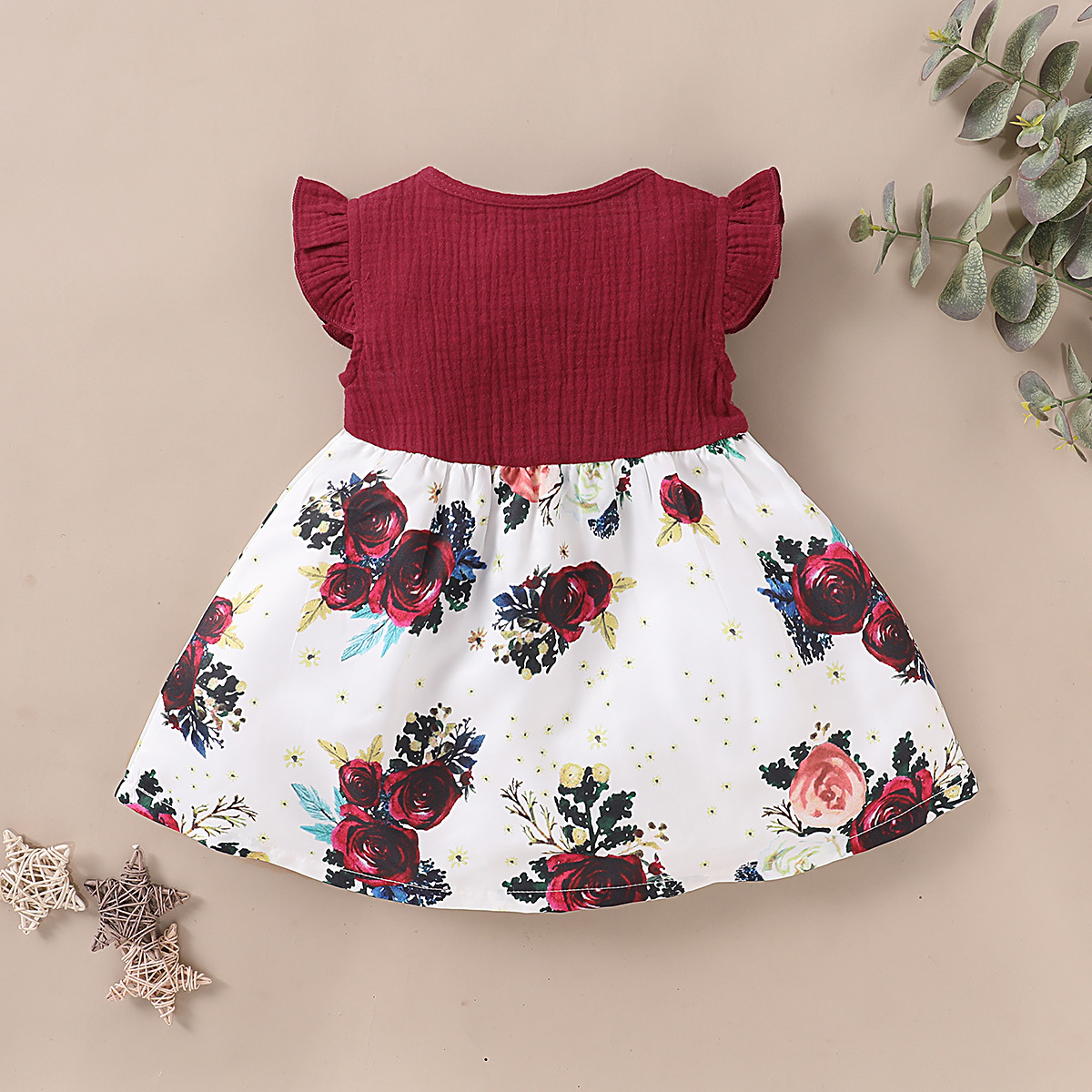 Red female Korean style little girl summer western style princess dress flower dress
