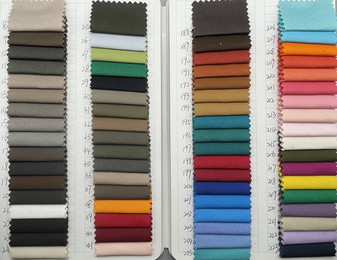  high quality 100% cotton 10856 woven comb skirt khaki twill fabric 260gsm stock lot roll textile for pant, bags, jacke