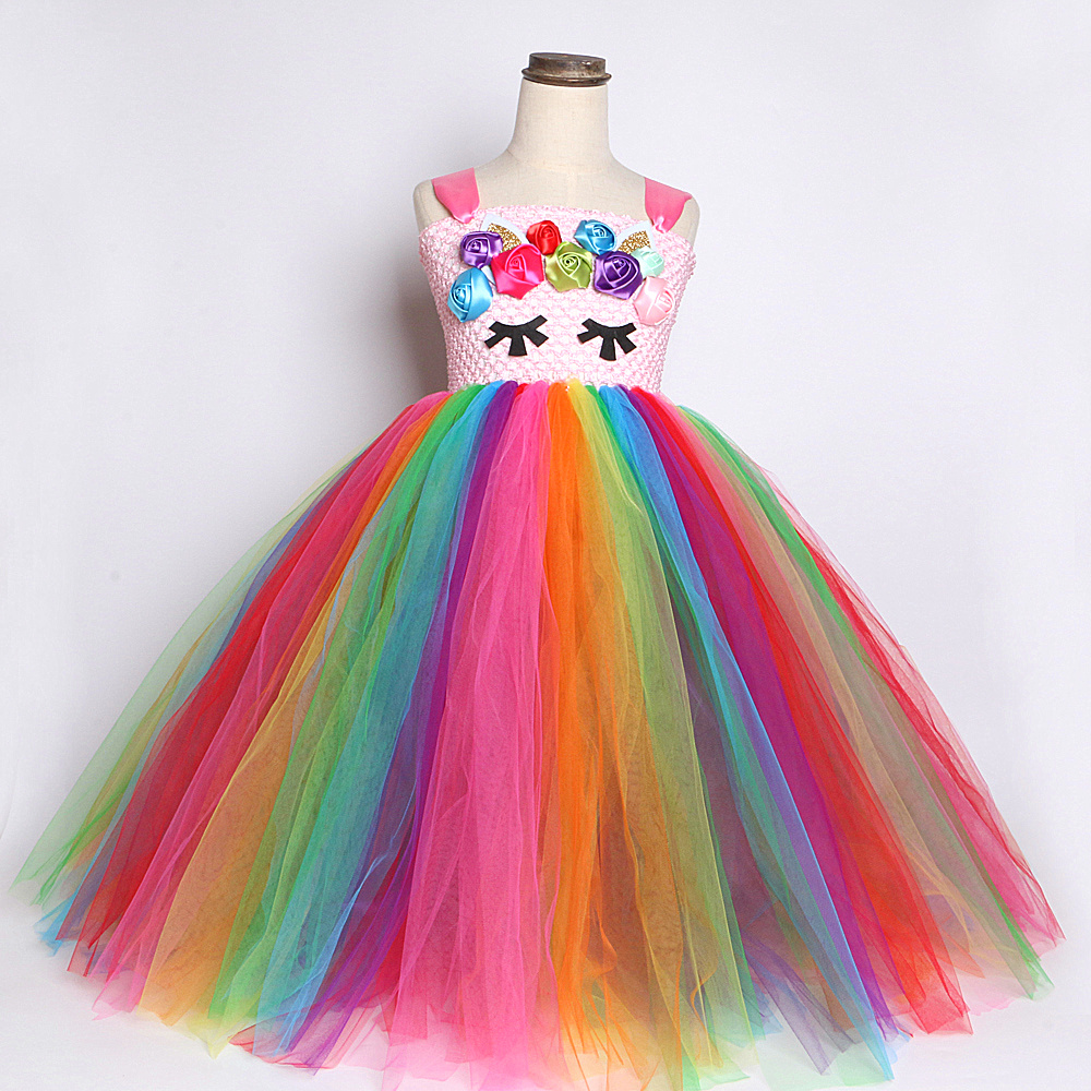 Rainbow Unicorn Dresses for Girls Princess Halloween Costumes Kids Birthday Gift Unicorn Costume Baby Girl Christmas Lon