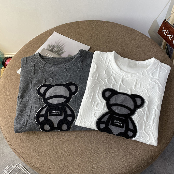2021 Spring and Summer Three Dimensional Relief Cartoon Bear Korean Version Of Loose Baby Children's Short-Sleeved T-Shi