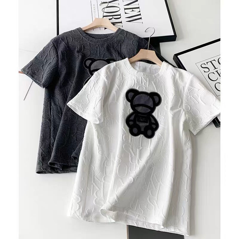 2021 Spring and Summer Three Dimensional Relief Cartoon Bear Korean Version Of Loose Baby Children's Short-Sleeved T-Shi
