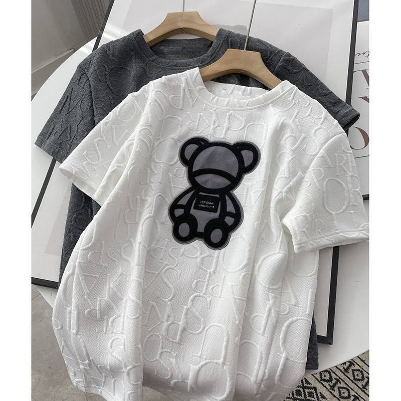 2021 Spring and Summer Three Dimensional Relief Cartoon Bear Korean Version Of Loose Baby Children's Short-Sleeved T-Shi