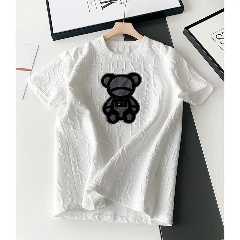 2021 Spring and Summer Three Dimensional Relief Cartoon Bear Korean Version Of Loose Baby Children's Short-Sleeved T-Shi