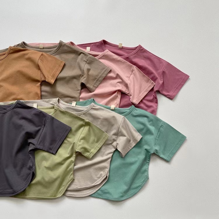 HXFS Korean Kids Boys T-shirts Short Sleeved Kids Summer T-shirt Plain Solid 100% Cotton Children Tshirt