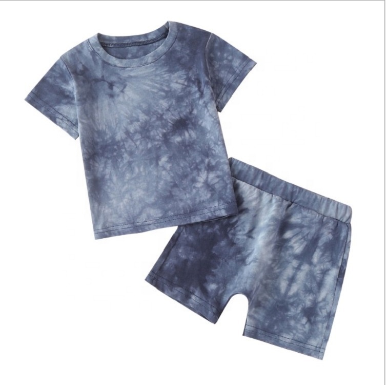 children's wear western boy`s clothes tie-dyed plain short sleeve T-shirt matching shorts summer Clothes toddler boys se