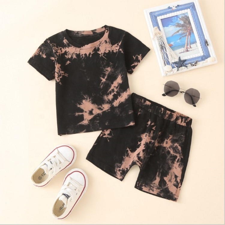 children's wear western boy`s clothes tie-dyed plain short sleeve T-shirt matching shorts summer Clothes toddler boys se
