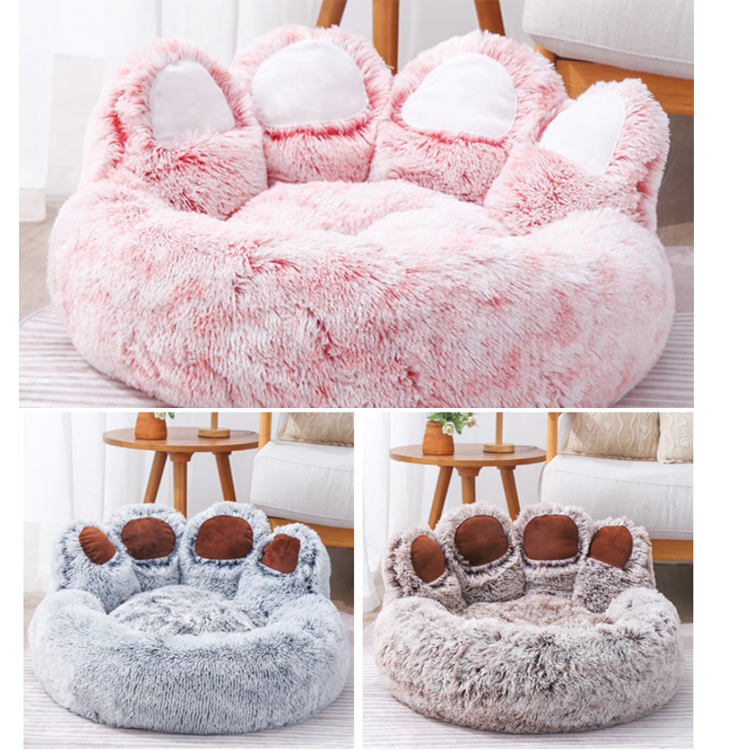 Grey Palm Shape Elevated Fluffy Cozy Calming Dog Bed Self Warming Dog Beds For Large Dogs