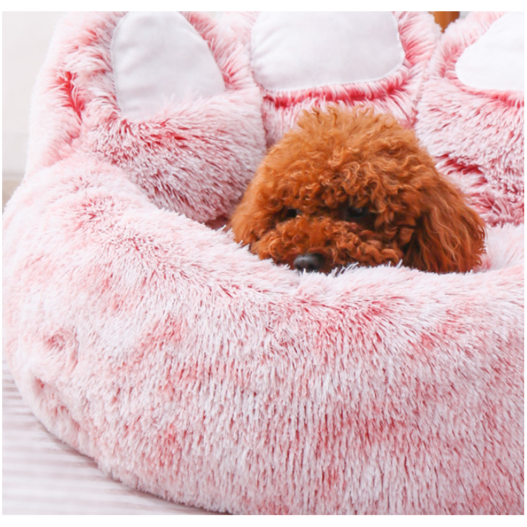 Grey Palm Shape Elevated Fluffy Cozy Calming Dog Bed Self Warming Dog Beds For Large Dogs