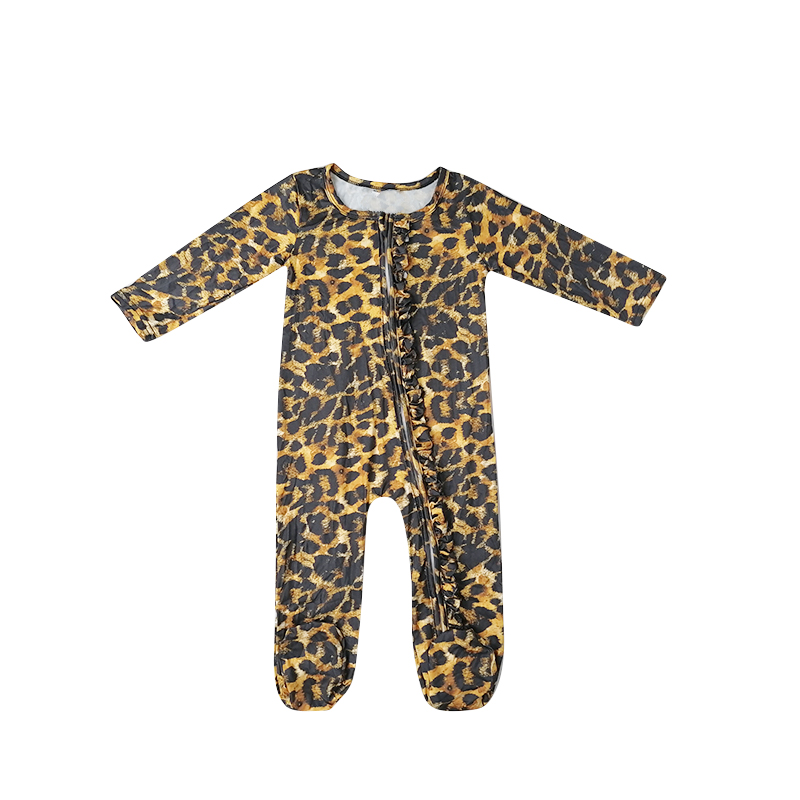 Comfortable Baby Long Sleeve Footie Flower Print Jumpsuit Ruffle Zipper Brushed Milk Silk Baby Romper