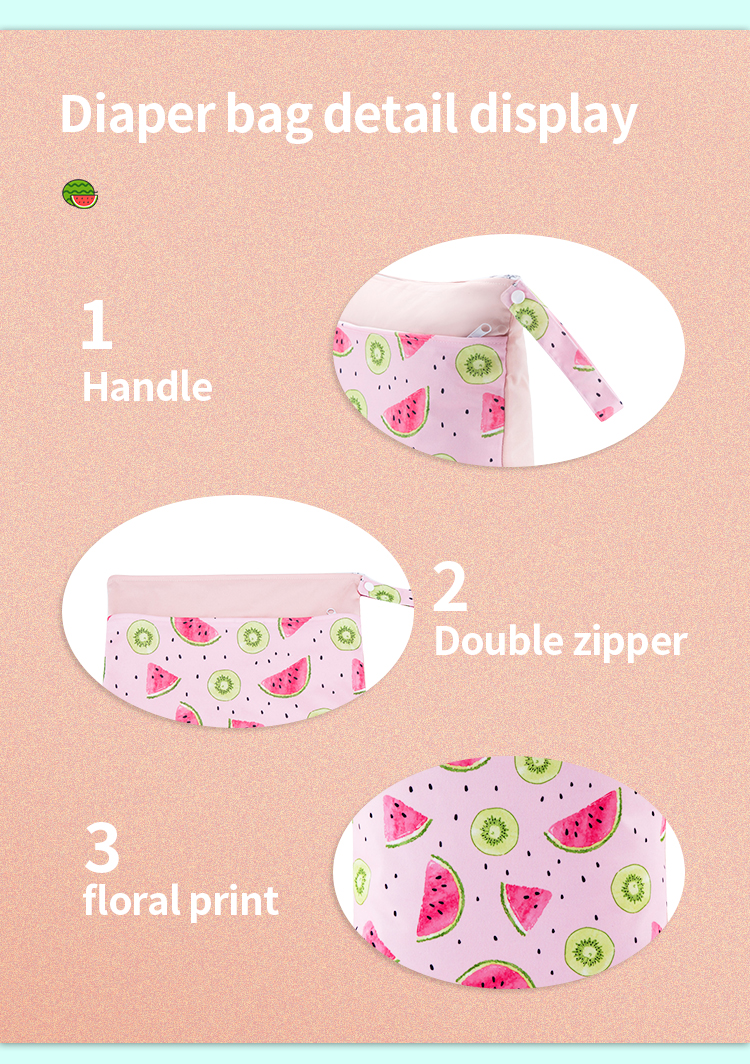Printed Double Zipper Dry Swimming Waterproof Baby Cloth Diaper Wet Bag 30X40cm