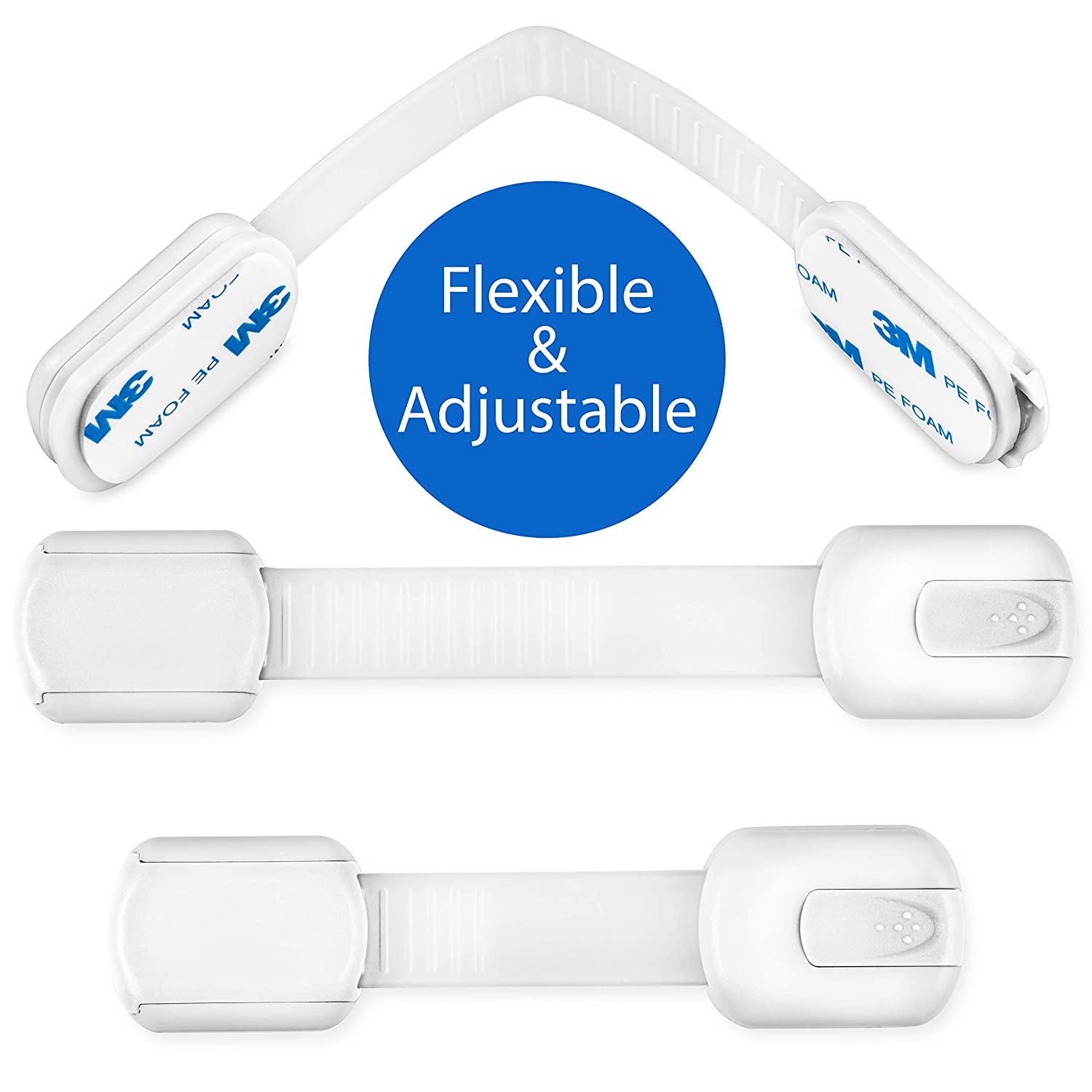 Best selling safety lock strap anti pinch guard 3 M adhesive drawer locks in white