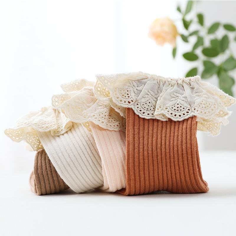 2022 New Cotton Anti Slip Baby Socks High Quality Lace Ruffle Princess Anti-slip Baby Socks