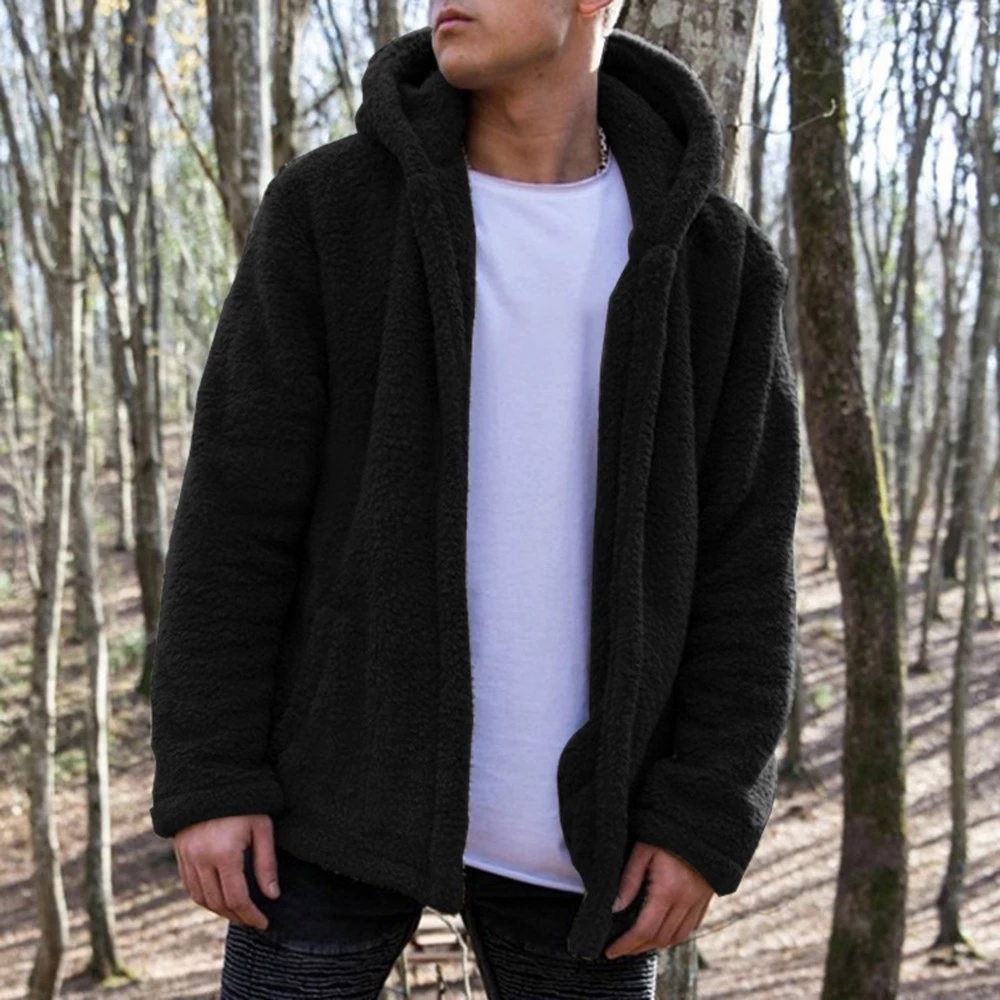 2023 Fashion New Arrival Men Lamb Wool Jacket Fleece Coat Hooded Cardigan Thick Hoodies For Man