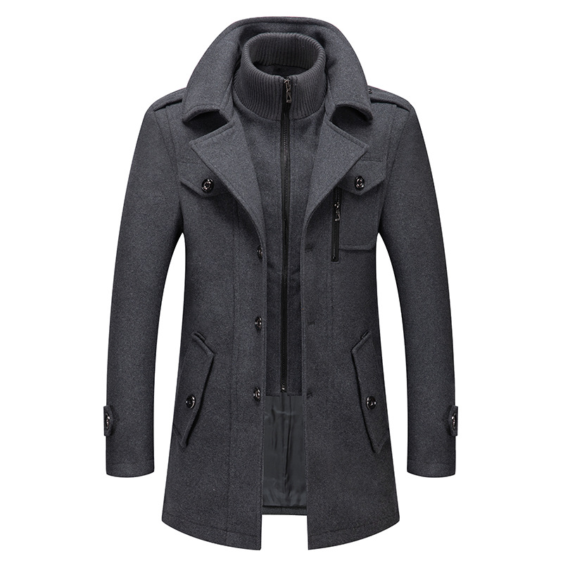 New Autumn Winter High Quality Solid Color Men's Wool-blended Overcoat Long Casual Double Collar Warm Coat For Men