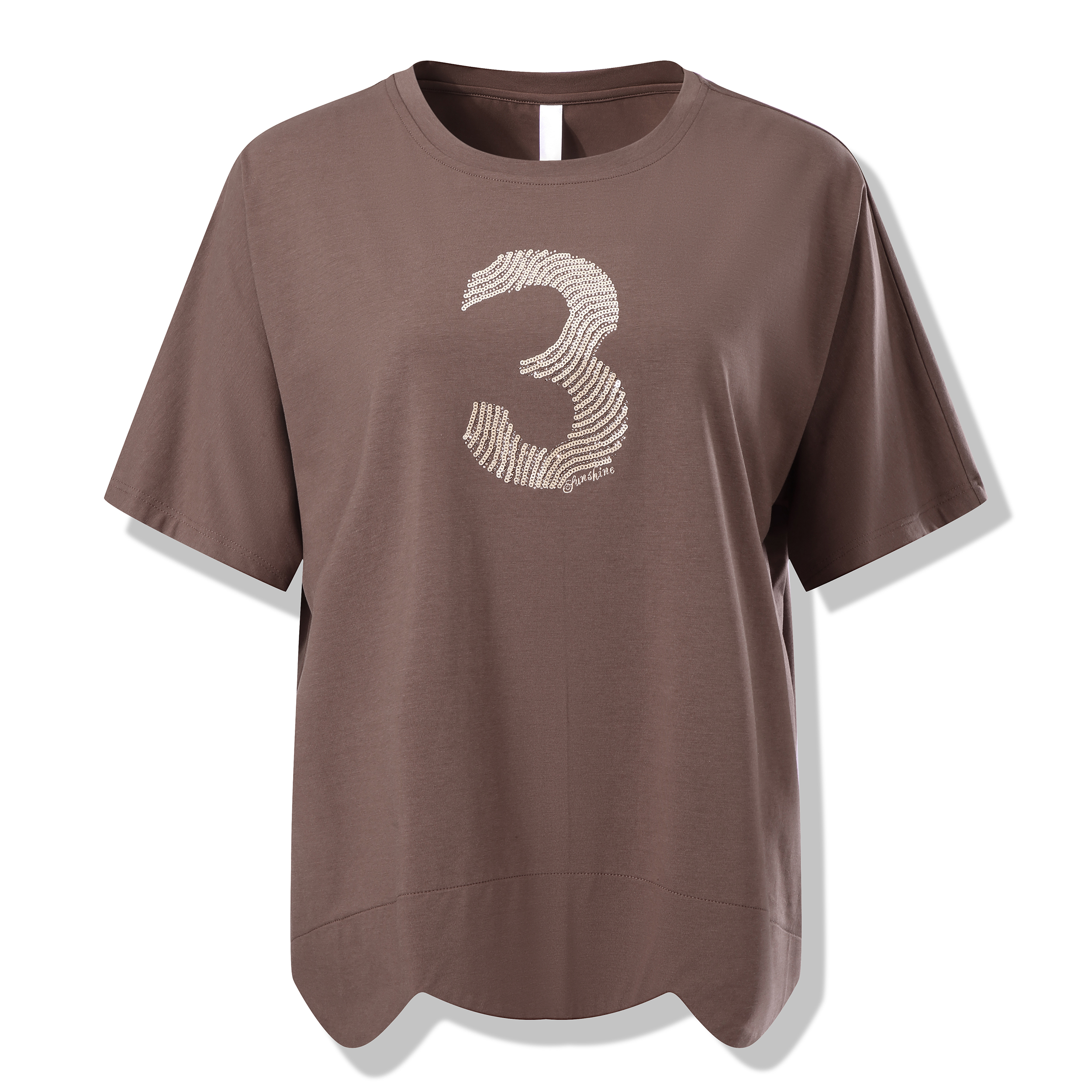 Women tops round neck digital pattern embroidery oversize version off shoulder sleeves t shirts for women