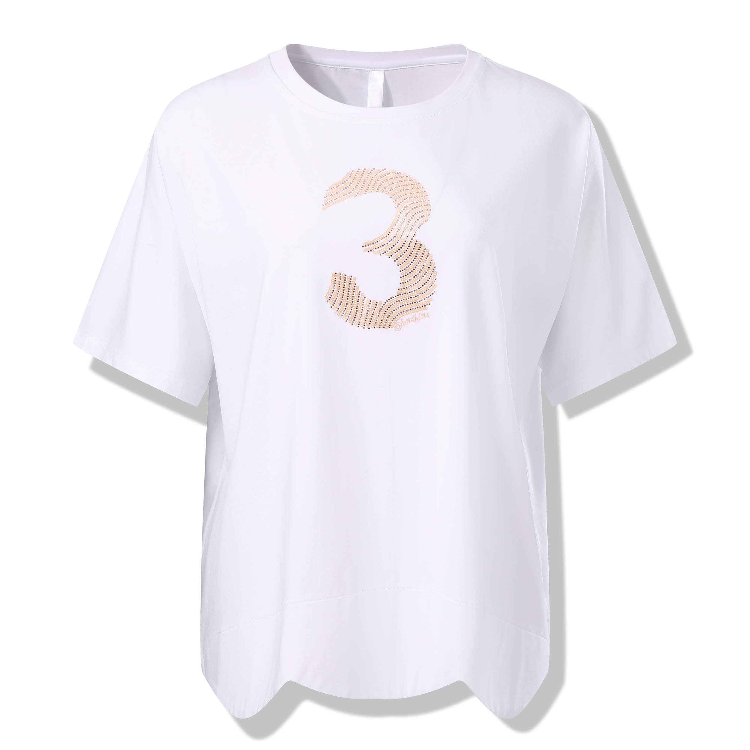 Women tops round neck digital pattern embroidery oversize version off shoulder sleeves t shirts for women