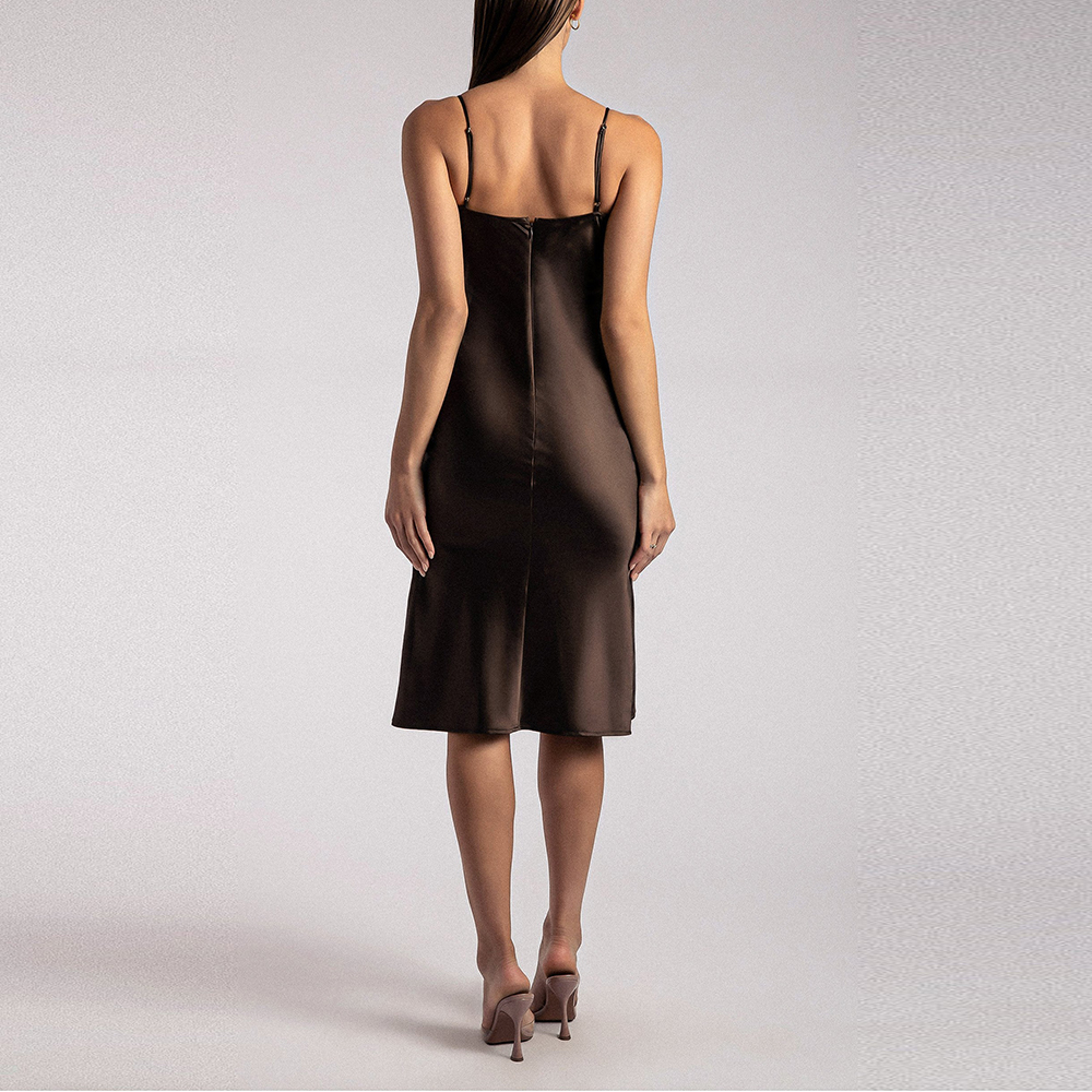 New Arrivals Cowl Neck Yellow Ladies Luxury Midi Satine Milk Silk Dress For Women