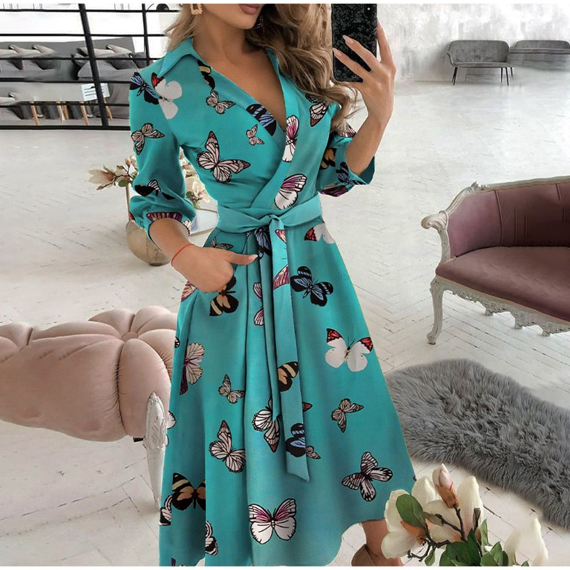   ladies dress for women clothing  Short Sleeve Office Casual V-neck Letter Print Pocket Party Bodycon Dresse