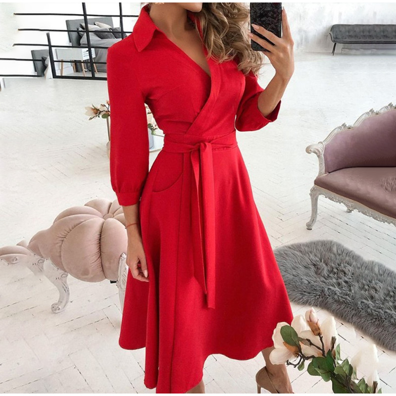   ladies dress for women clothing  Short Sleeve Office Casual V-neck Letter Print Pocket Party Bodycon Dresse