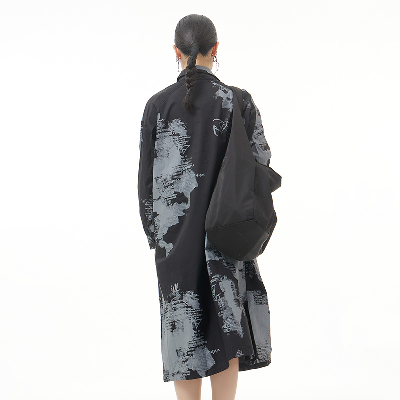 Plus Size Women's Long Sleeves Dresses Autumn New 2022 Printed Dress Dark Loose Look Thin Shirt Dress 8822
