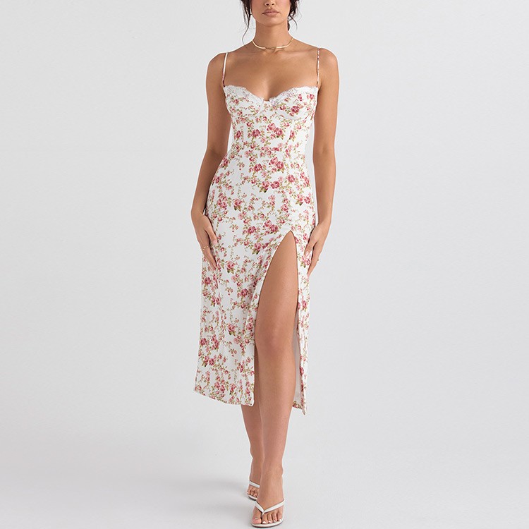 2023 Women Clothing Y2K Floral Print Chiffon Viscose Midi Body con Dresses Women Tight Casual Summer Ladies Sexy Dress